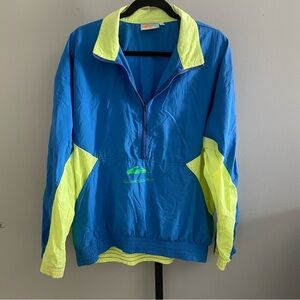 Quiksilver Pullover Windbreaker Top 80s neon Color block made in USA Size Large